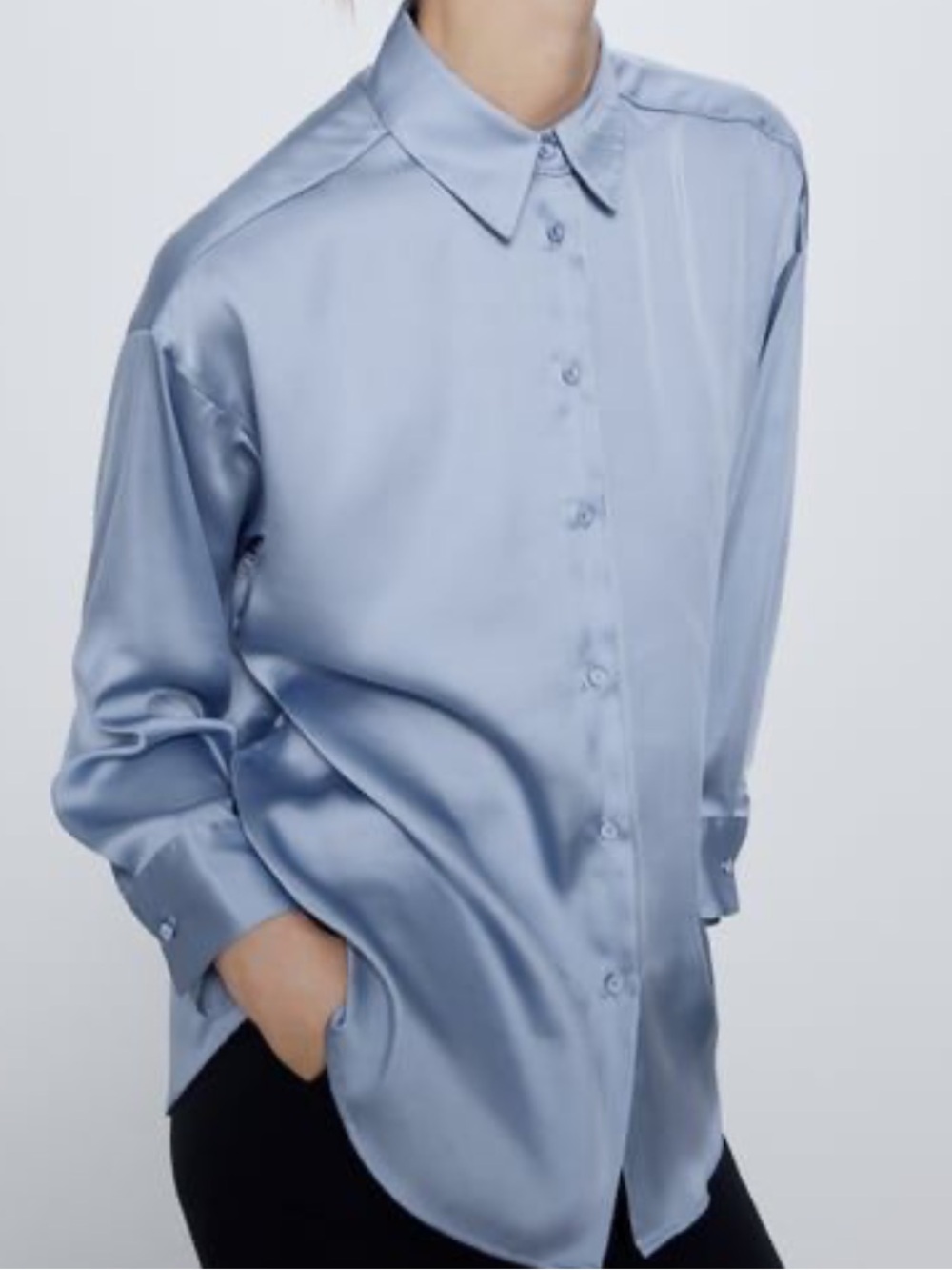 Aritzia Satin-Effect Light Blue Button-Front Blouse
